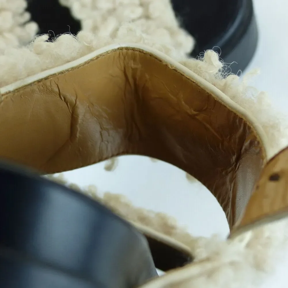 Urban Outfitters Sandal Womens 7 Beige Lexi Faux Sherpa Straps Platform Gorpcore - Picture 14 of 14